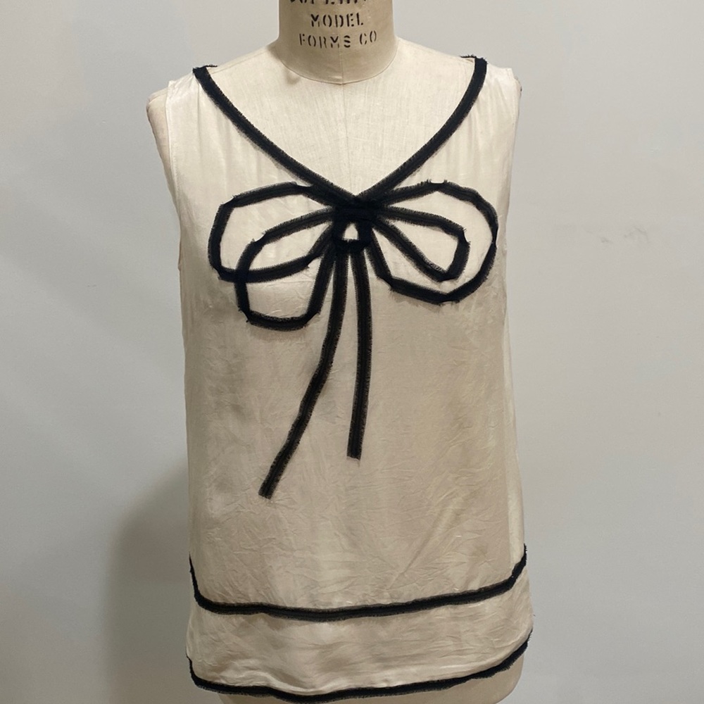 J.Crew ivory and black sleeveless bow top size 2